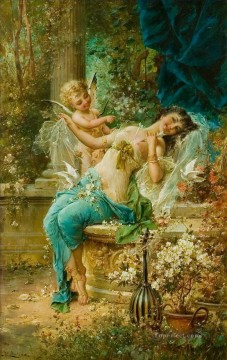 ángel floral y flores clásicas de Hans Zatzka Pinturas al óleo